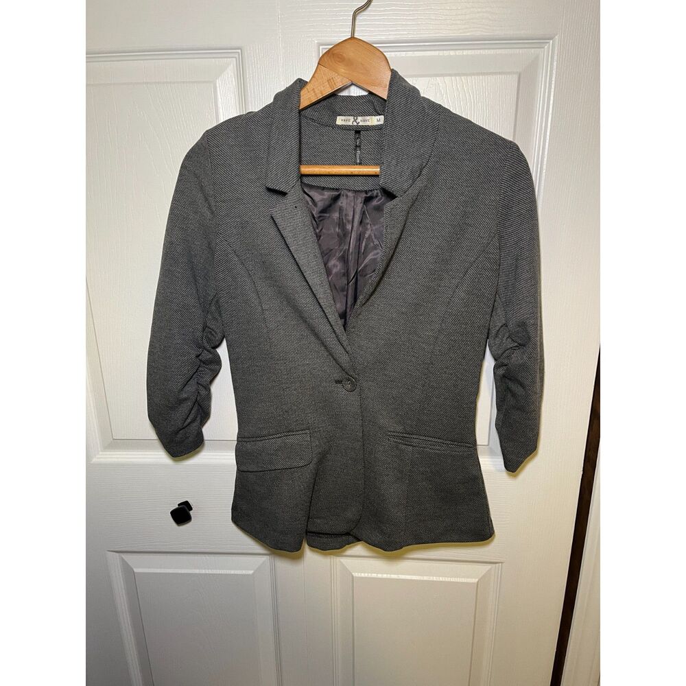 Have & Have Gray Ruched Sleeve Career Blazer Jacket Women Medium